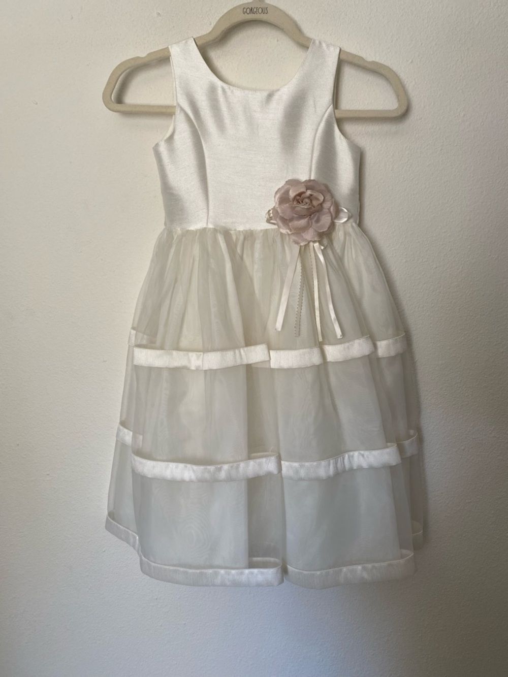 Vtg Jayne Copeland White Sleeveless Girl's Dress 6X Dusty Pink Rosette Coquette